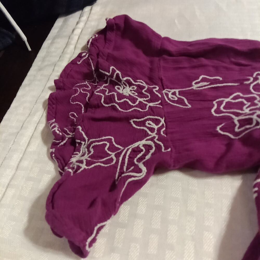 Catherines 2X Purple Floral Embroidered Blouse Keyhole Neck 3/4 Sleeve Boho Top - Picture 2 of 8